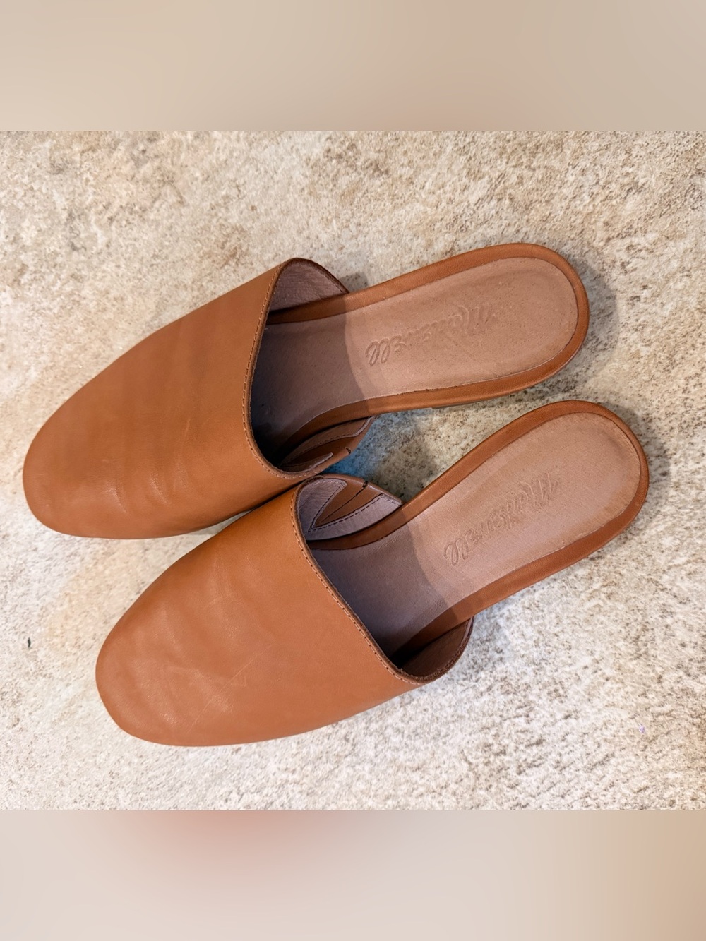 Madewell Cognac Leather Slide Mules